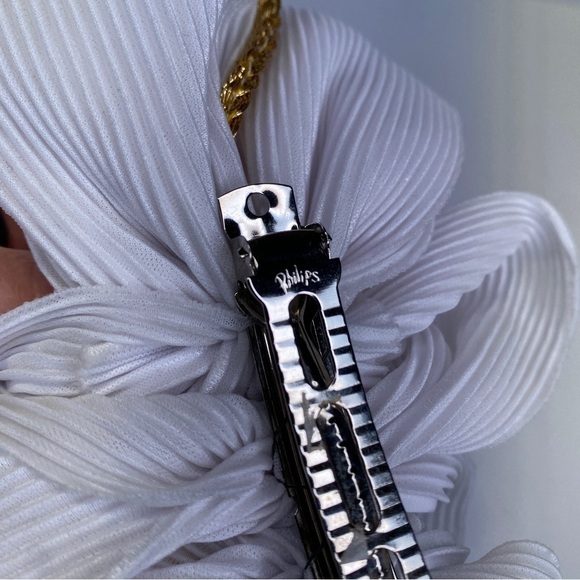 Vintage Philips White Accordion Pleated Hair Barrette With Gold Rope Detail